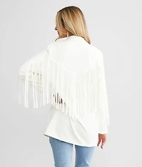 Faux Suede Fringe Blazer