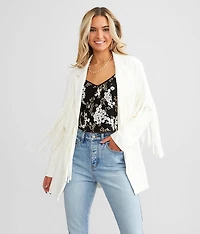 Faux Suede Fringe Blazer