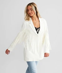 Faux Suede Fringe Blazer