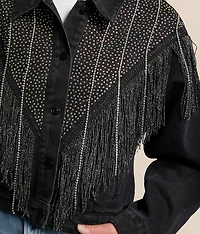Chevron Metallic Fringe Denim Jacket