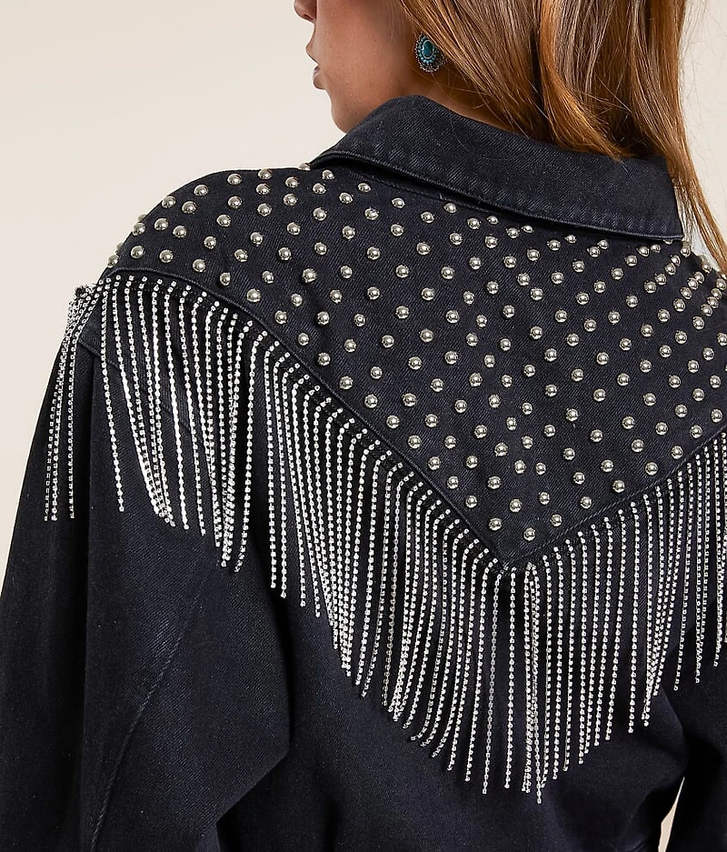 Rhinestone Fringe Denim Jacket