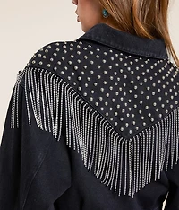 Rhinestone Fringe Denim Jacket