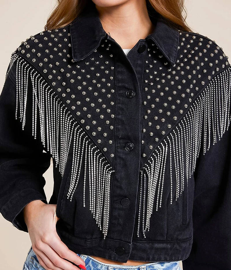 Rhinestone Fringe Denim Jacket