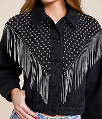 Rhinestone Fringe Denim Jacket
