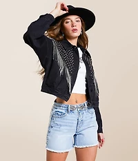 Rhinestone Fringe Denim Jacket
