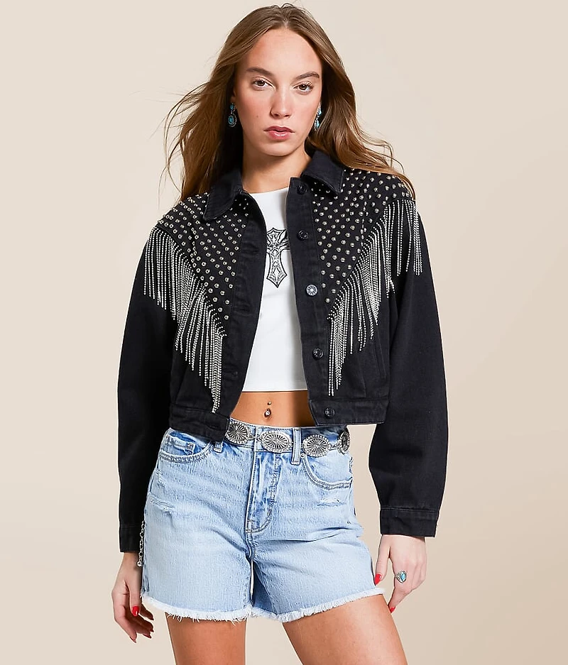 Rhinestone Fringe Denim Jacket