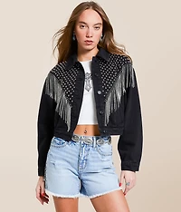 Rhinestone Fringe Denim Jacket