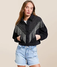 Rhinestone Fringe Denim Jacket