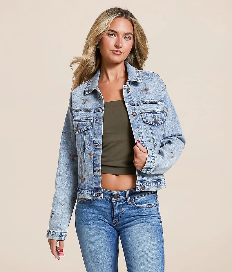 Western Embroidered Denim Stretch Jacket