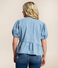 Denim Front Tie Peplum Top