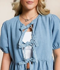 Denim Front Tie Peplum Top