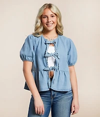 Denim Front Tie Peplum Top