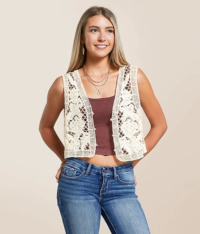 Blue B Front Tie Crochet Tank Top