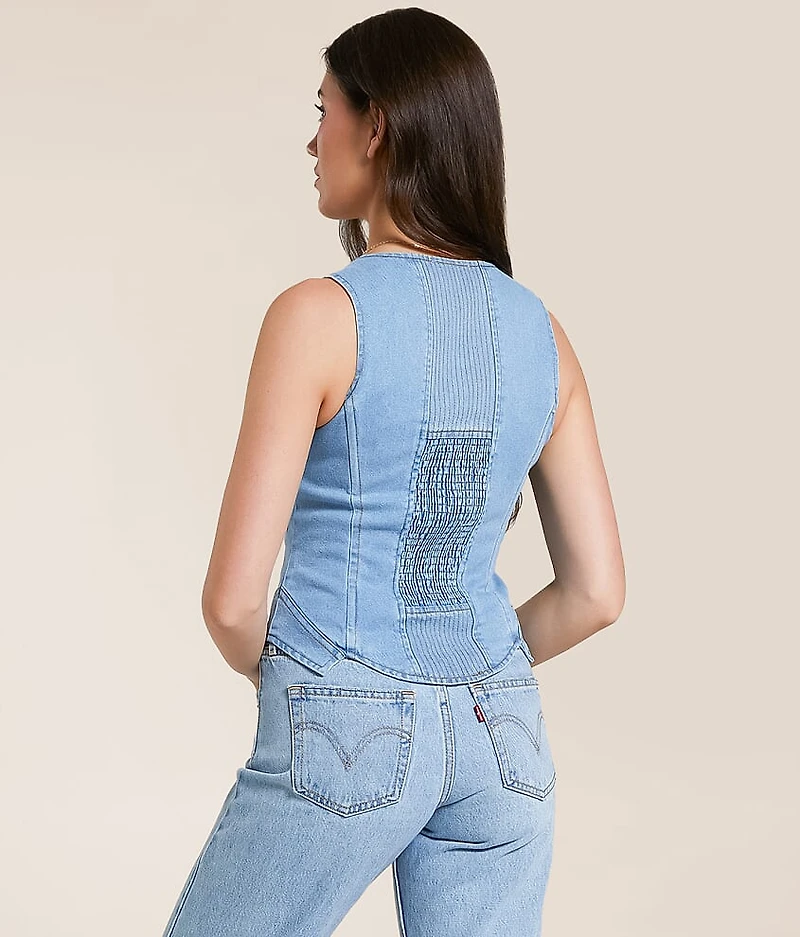 Embroidered Corset Denim Vest