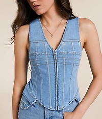 Embroidered Corset Denim Vest