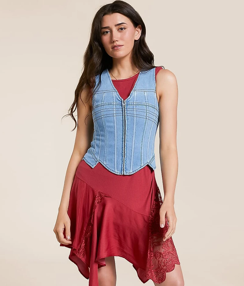 Embroidered Corset Denim Vest