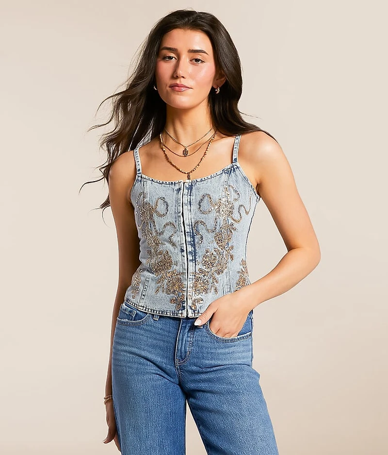 Sequin Denim Cropped Tank Top