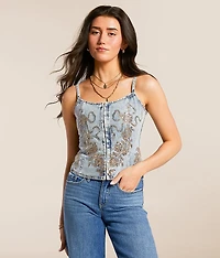 Sequin Denim Cropped Tank Top