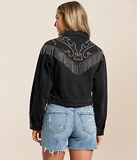 Rhinestone Fringe Cropped Denim Jacket