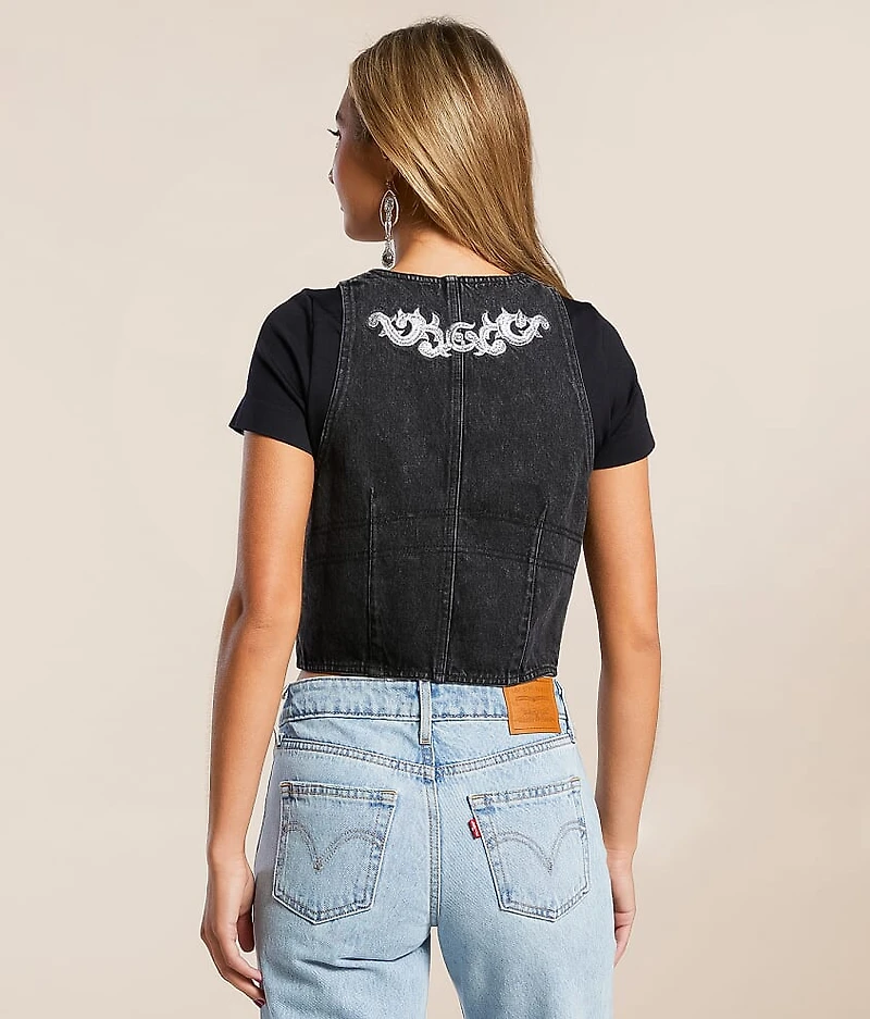 Western Embroidered Denim Vest
