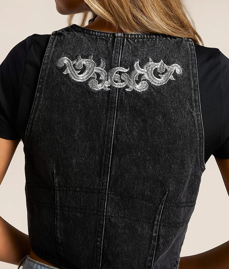 Western Embroidered Denim Vest