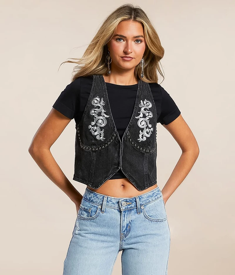 Western Embroidered Denim Vest