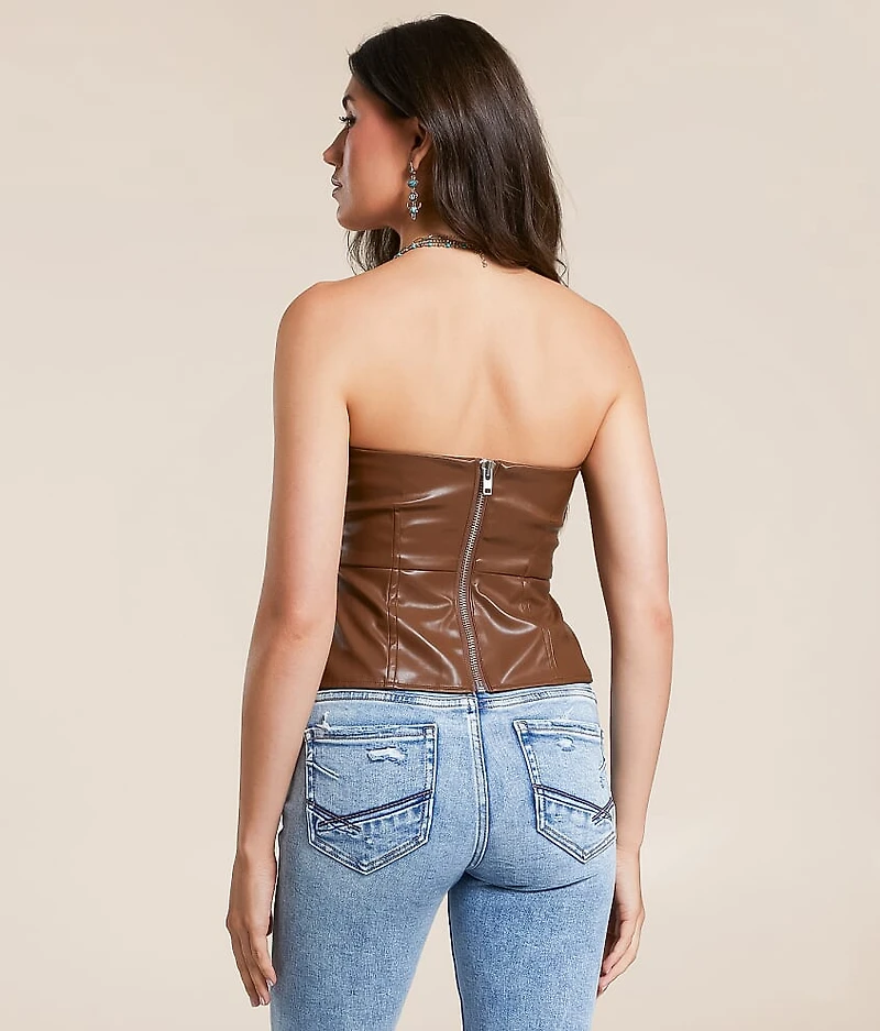 Western Faux Leather Studded Tube Top