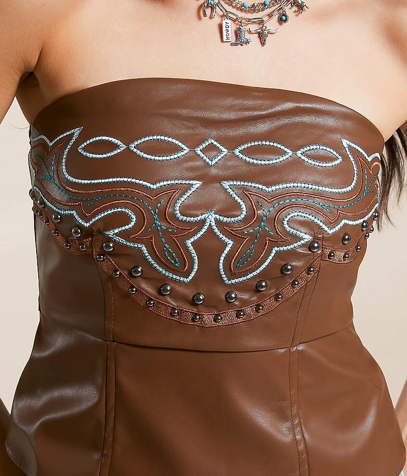 Western Faux Leather Studded Tube Top