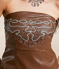 Western Faux Leather Studded Tube Top