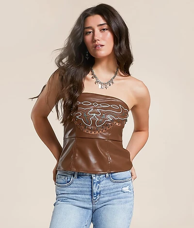 Blue B Western Faux Leather Studded Tube Top