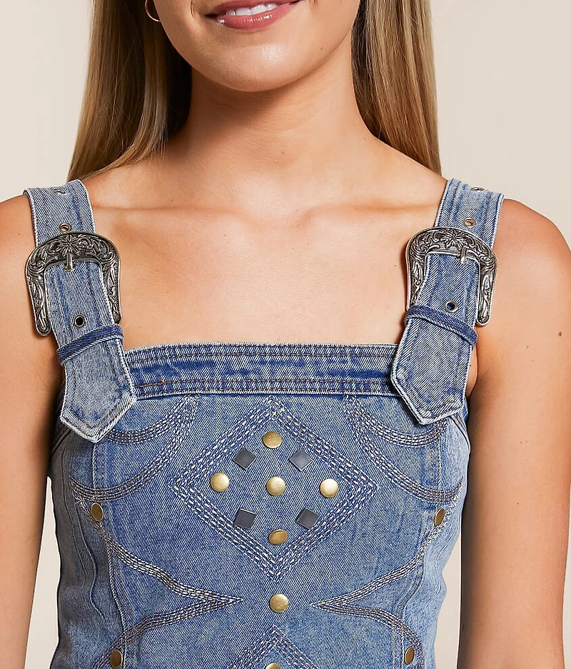 Studded Western Denim Stretch Tank Top