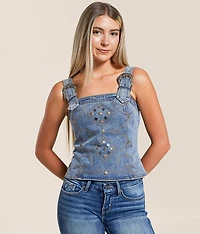 Studded Western Denim Stretch Tank Top