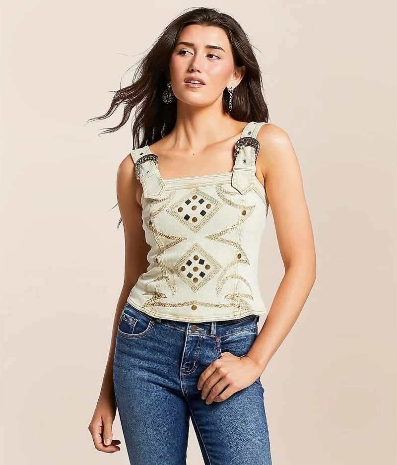 Studded Western Denim Stretch Tank Top
