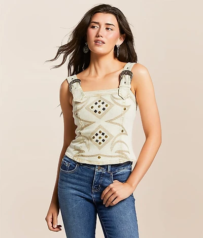 Studded Western Denim Stretch Tank Top