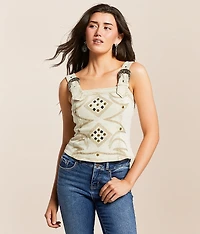 Studded Western Denim Stretch Tank Top