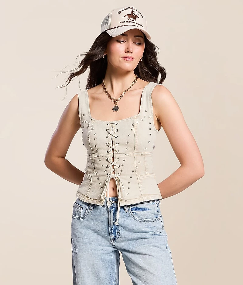 Studded Western Denim Stretch Tank Top