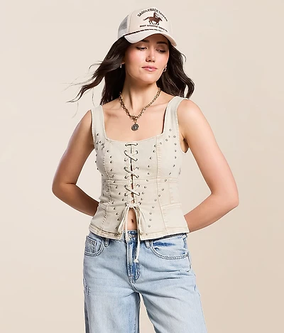 Studded Western Denim Stretch Tank Top