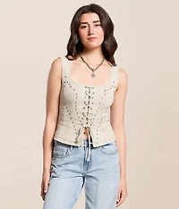 Studded Western Denim Stretch Tank Top