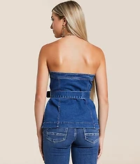 Belted Denim Stretch Tube Top