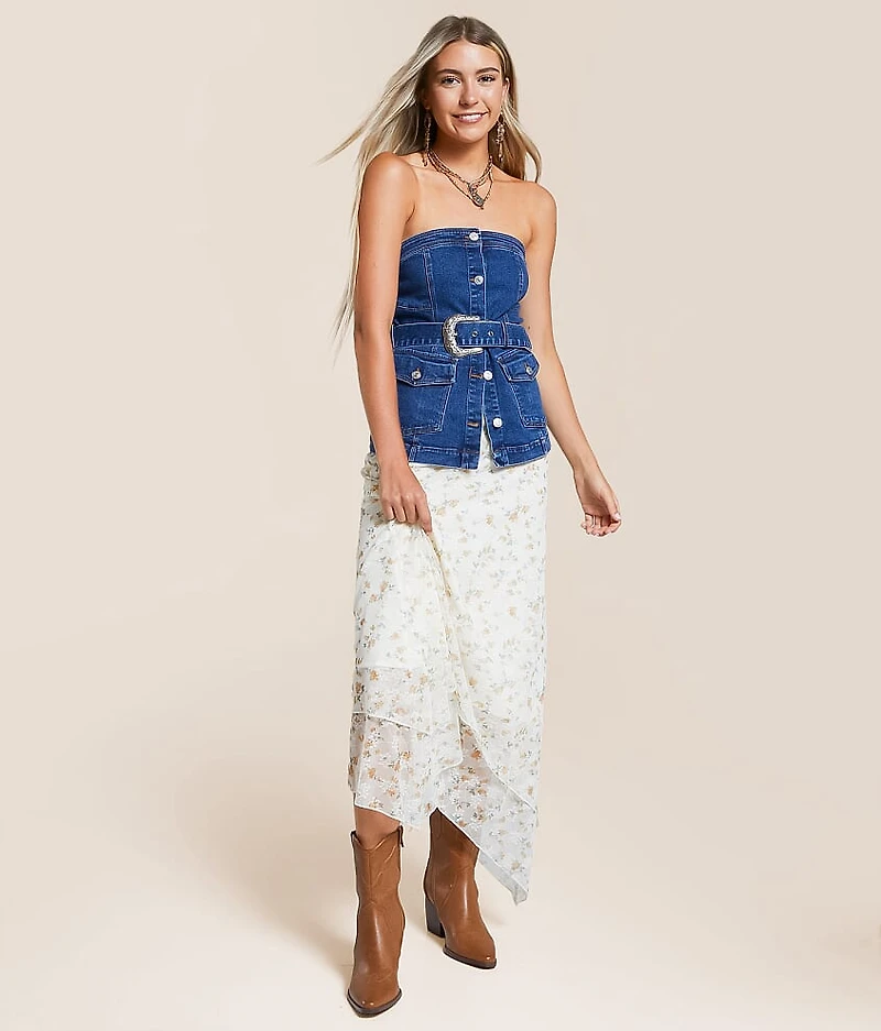 Belted Denim Stretch Tube Top