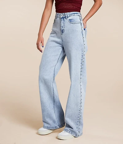 Blue B Ultra High Rise Wide Leg Studded Stretch Jean