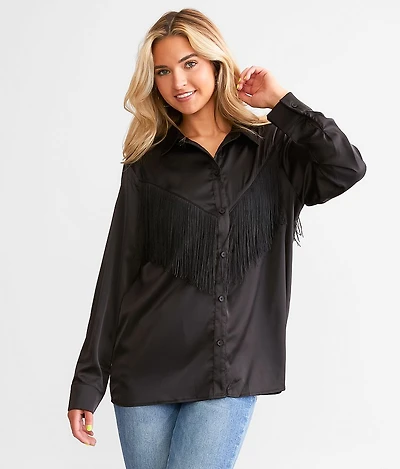 Western Satin Fringe Blouse