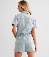 Rhinestone Fringe Denim Romper