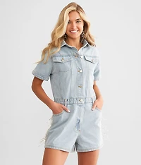 Rhinestone Fringe Denim Romper
