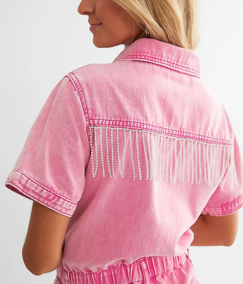 Rhinestone Fringe Denim Romper