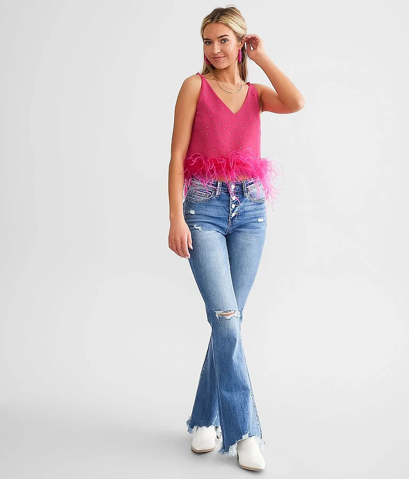 Embellished Feather Cropped Tank Top