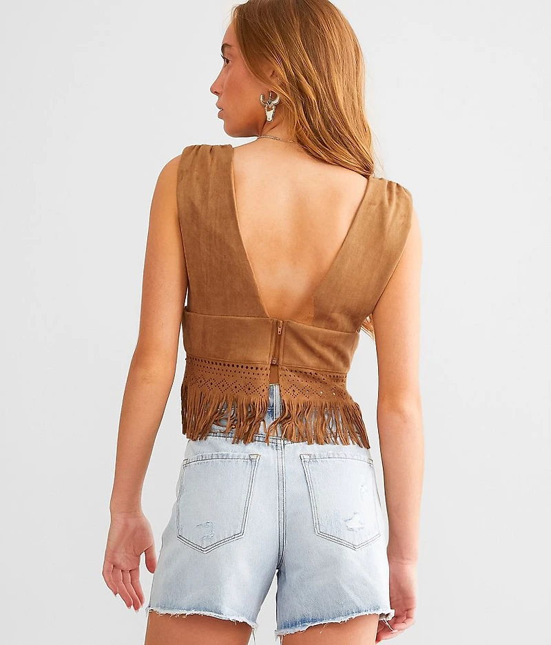 Studded Faux Suede Cropped Tank Top