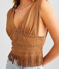 Studded Faux Suede Cropped Tank Top
