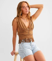 Studded Faux Suede Cropped Tank Top