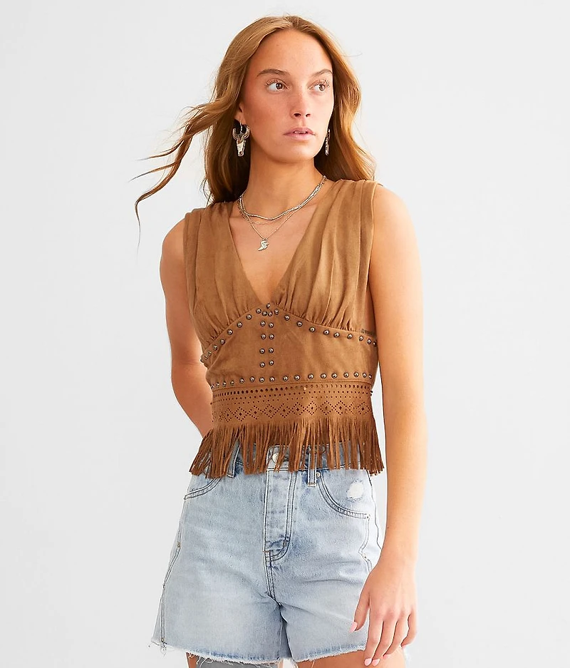 Studded Faux Suede Cropped Tank Top